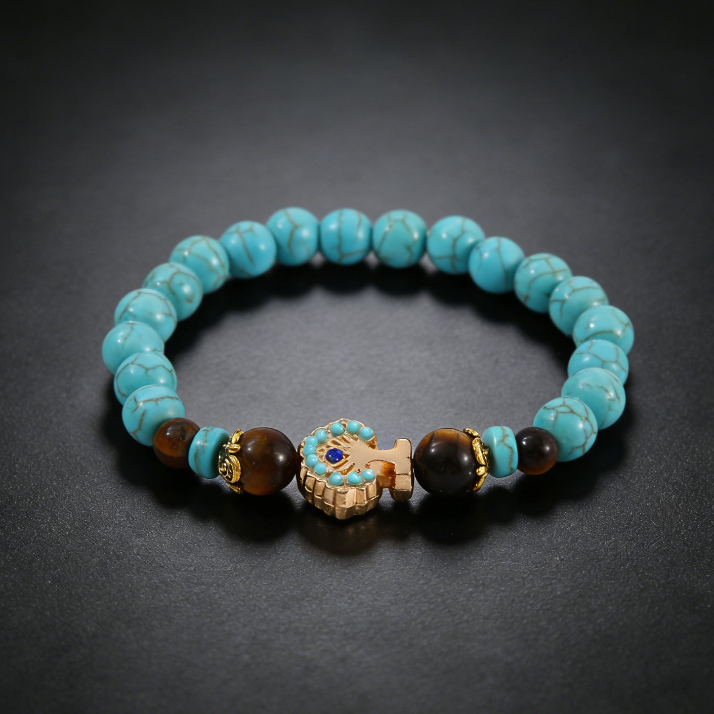 Turquoise Cross Natural Stone Beaded Vintage Bracelet