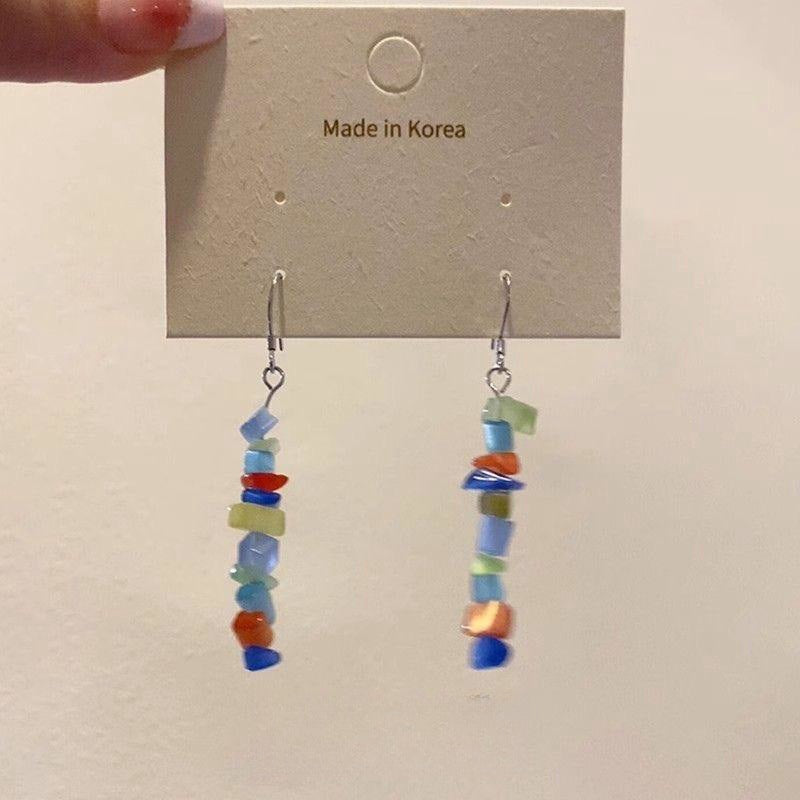 Dopamine Color Irregular Gravel Niche Sweet Long Elegant Stud Earrings