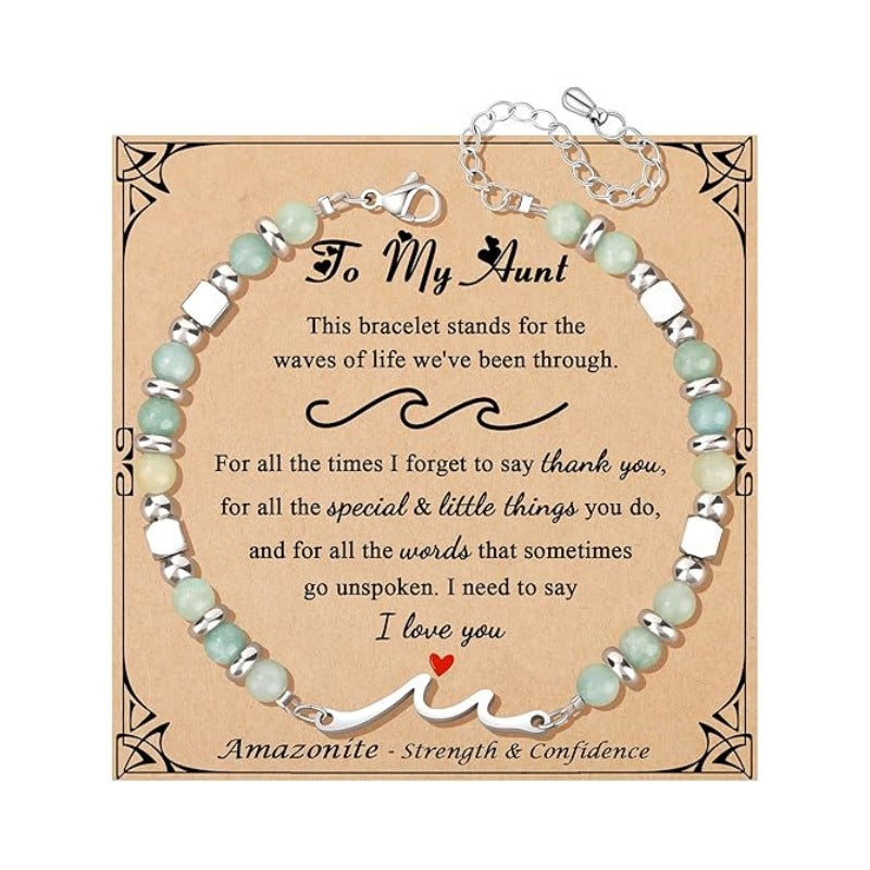 Women's Natural Stone Beaded Cross Lobster Buckle Adjustable Band Bracelet