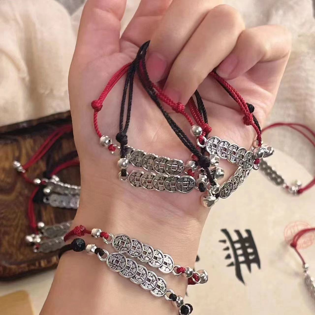 Dynasty Five Coins Red Rope Boys Temperament Carrying Strap Chinese Bracelet