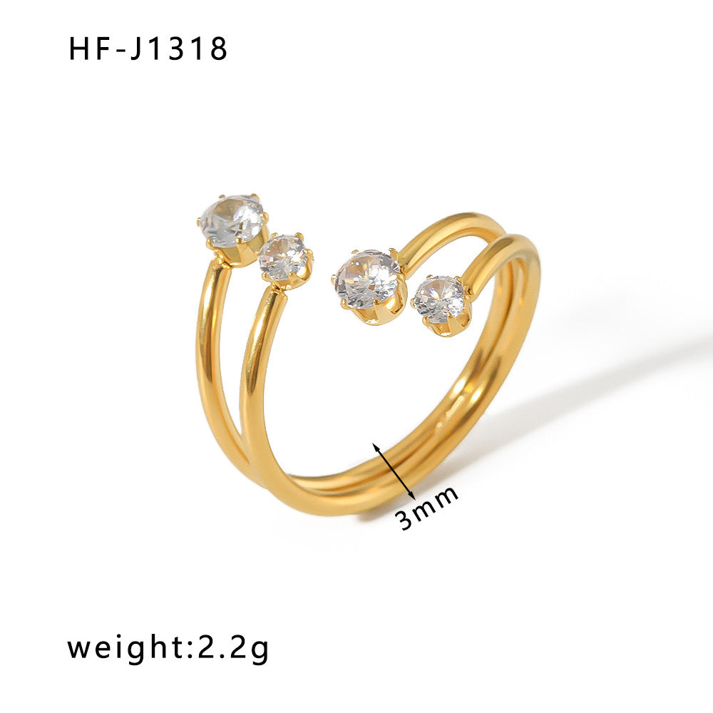 Women's Open Drop Oil Personality Inlaid Zircon Stainless Ring