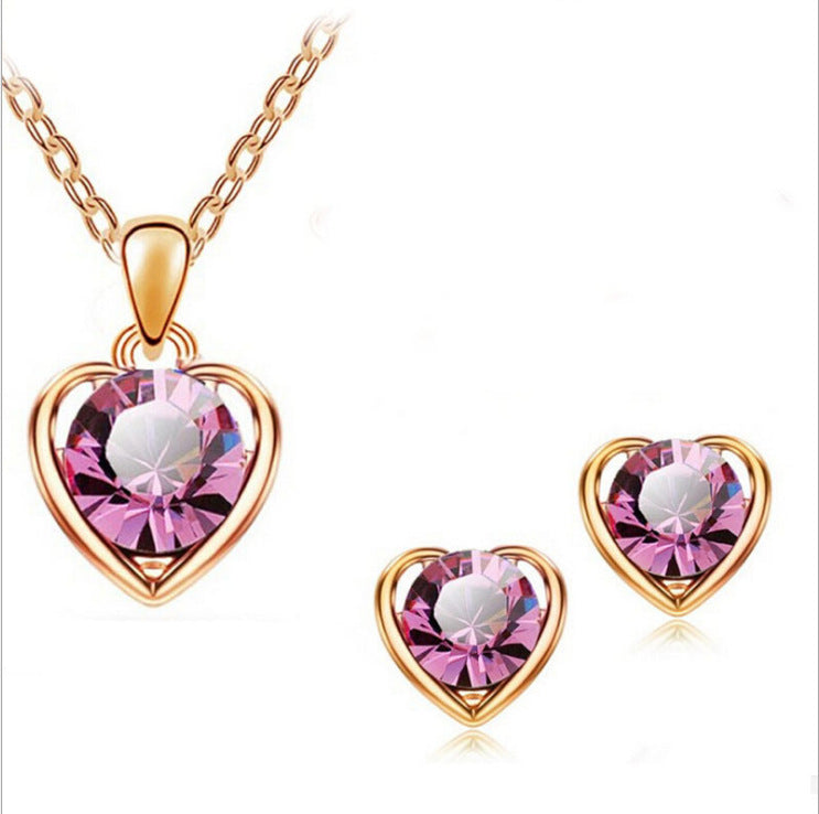 Stylish Durable Fashion Crystal Heart-shaped Heart Jewelry Set