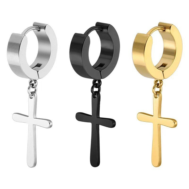 Women's & Men's Stainless Steel Cross Shelf Ear Clip Simple Hip Earrings