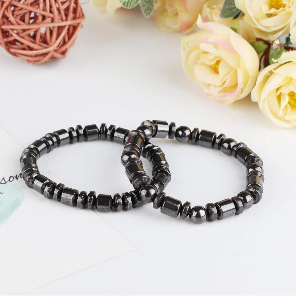 Women's & Men's Obsidian Magnet Yoga String Beads Elastic Bracelet