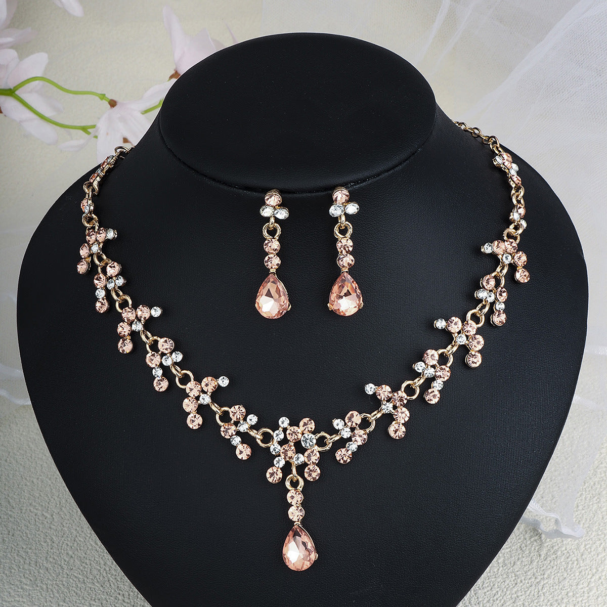 Women's Bridal Wedding Two-piece Dress Rhinestone Pearl Jewelry Set