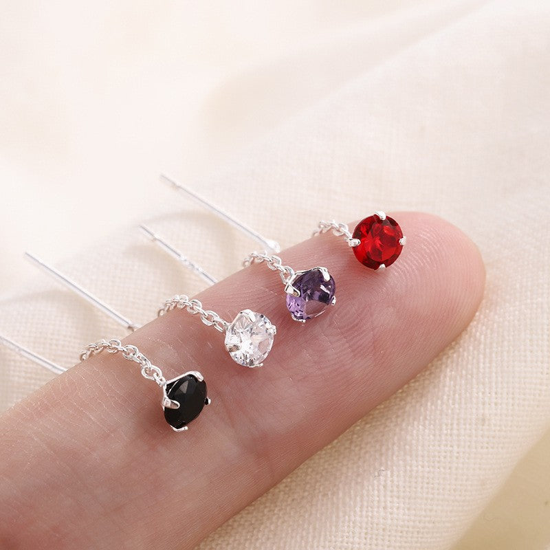 Women's Sier Zircon Fashion Simple Long Tassel Stud Earrings