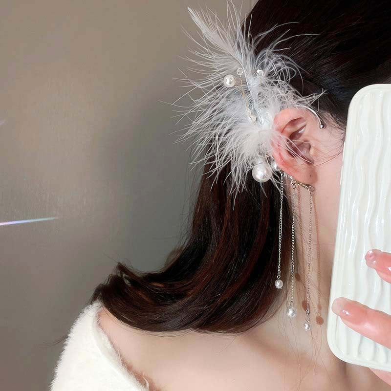 Super Fairy Bridal Feather Tassel Fashion Unique Design Earrings