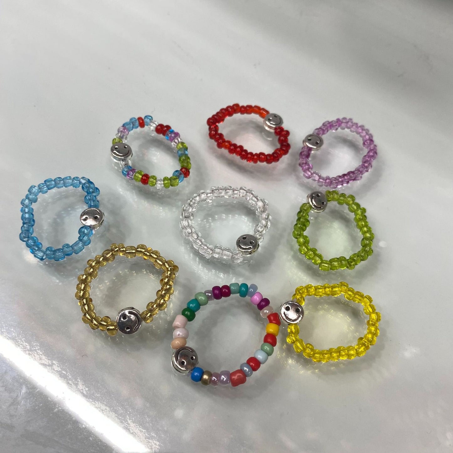 Style Fresh Color Beaded Smiley Transparent Candy Rings