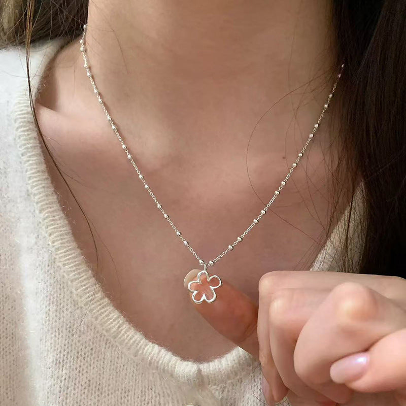 Women's Sier Lucky Beads Bowknot Clavicle Chain Light Luxury Minority High-grade Necklace