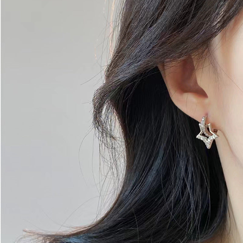 High-grade Five-pointed Star Round Zircon Korean Style Special Interest Light Earrings