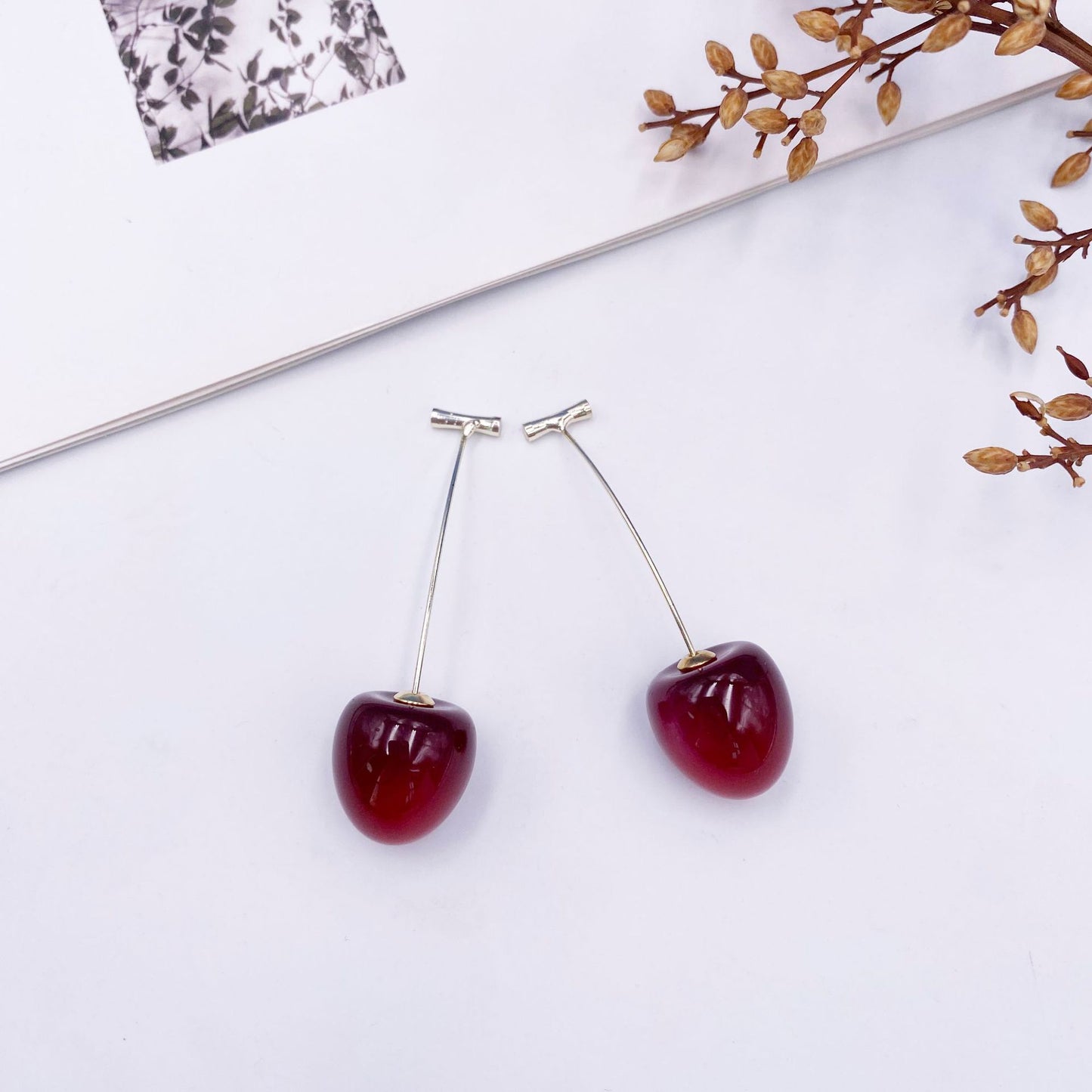Women's Gold Electroplated Korean Style Cherry Sweet Fruit Long Wild Earrings