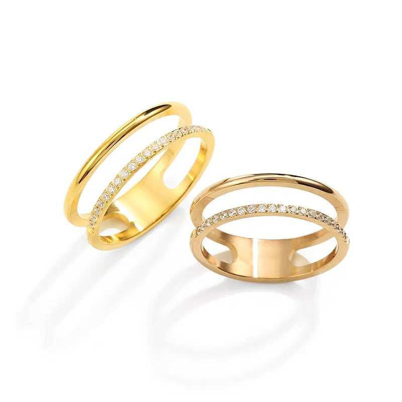 Women's Micro Inlaid Zircon Row Diamond Titanium Steel Rose Gold Rings