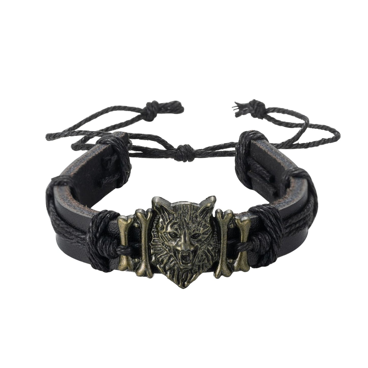 Personality Retro Wolf Head Lion's Leather Adjustable Wrist Bracelet
