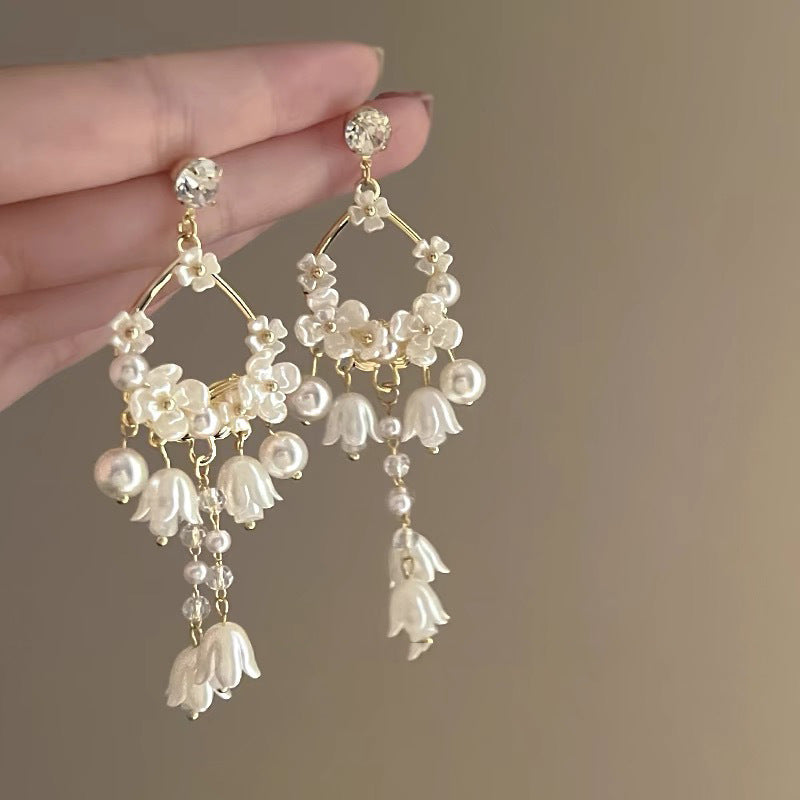 Pearl Flower Tassel Niche Temperament Atmosphere Affordable Earrings