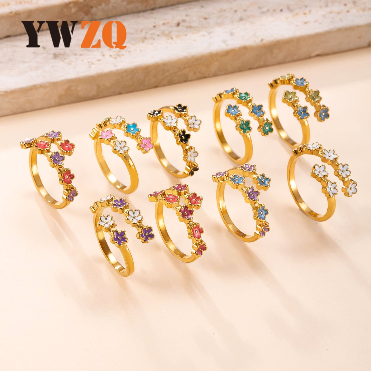 Women's Stainless Steel Casting Dripping Oil Flower Open Light Luxury Ring