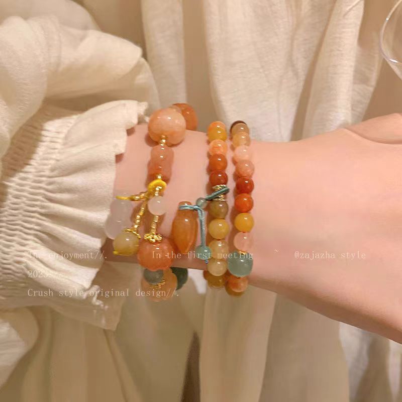 Jade Pumpkin Beads Beaded Chinese Zen Ancient Style Bracelets