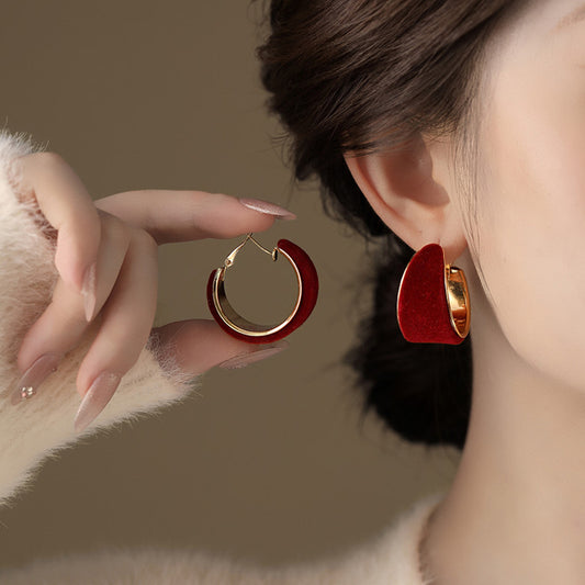 Sier Needle Flocking Round Red Simple Fashion Earrings