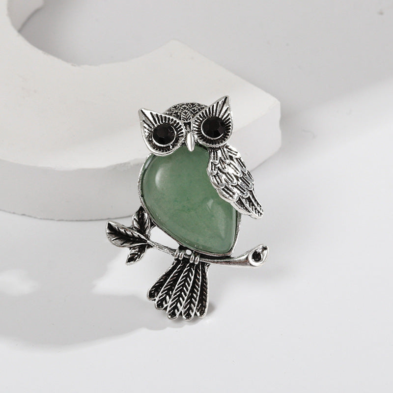 Natural Stone Crystal Owl Brooch Cute Brooches