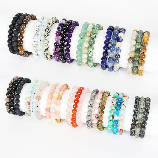 Natural Stone Beaded Stretch Agate Round Beads Turquoise Pink Bracelet