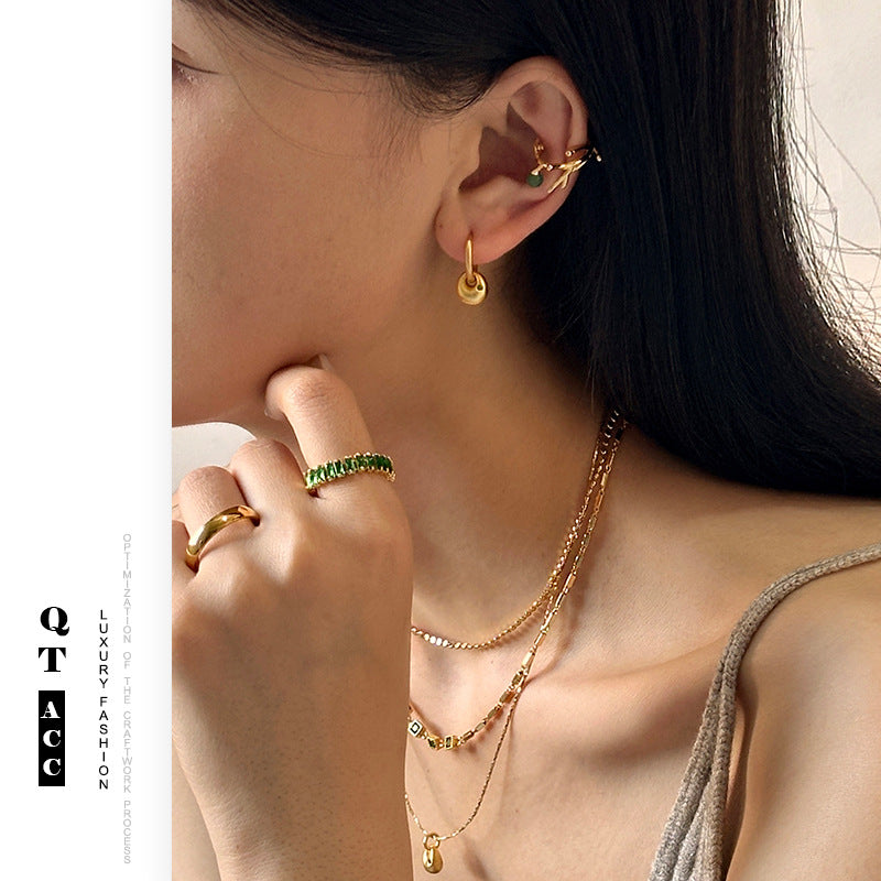 Retro Personality Fashion Suit Gold Micro Inlaid Emerald Zircon Alluvial Jewelry Set
