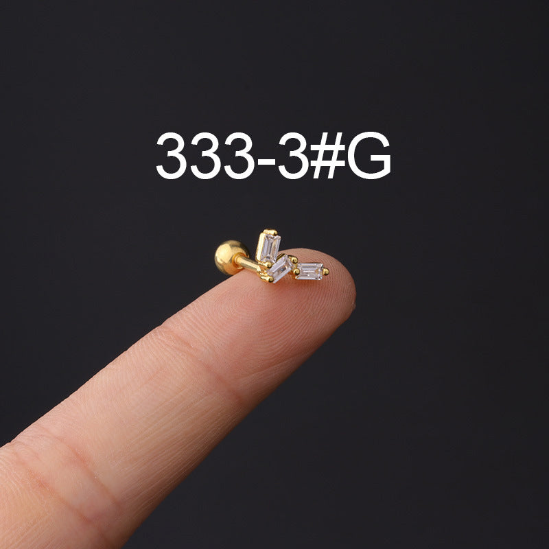 Stainless Steel Piercing Zircon Ear Bone Popular Screw Twist Ball Stud Earrings