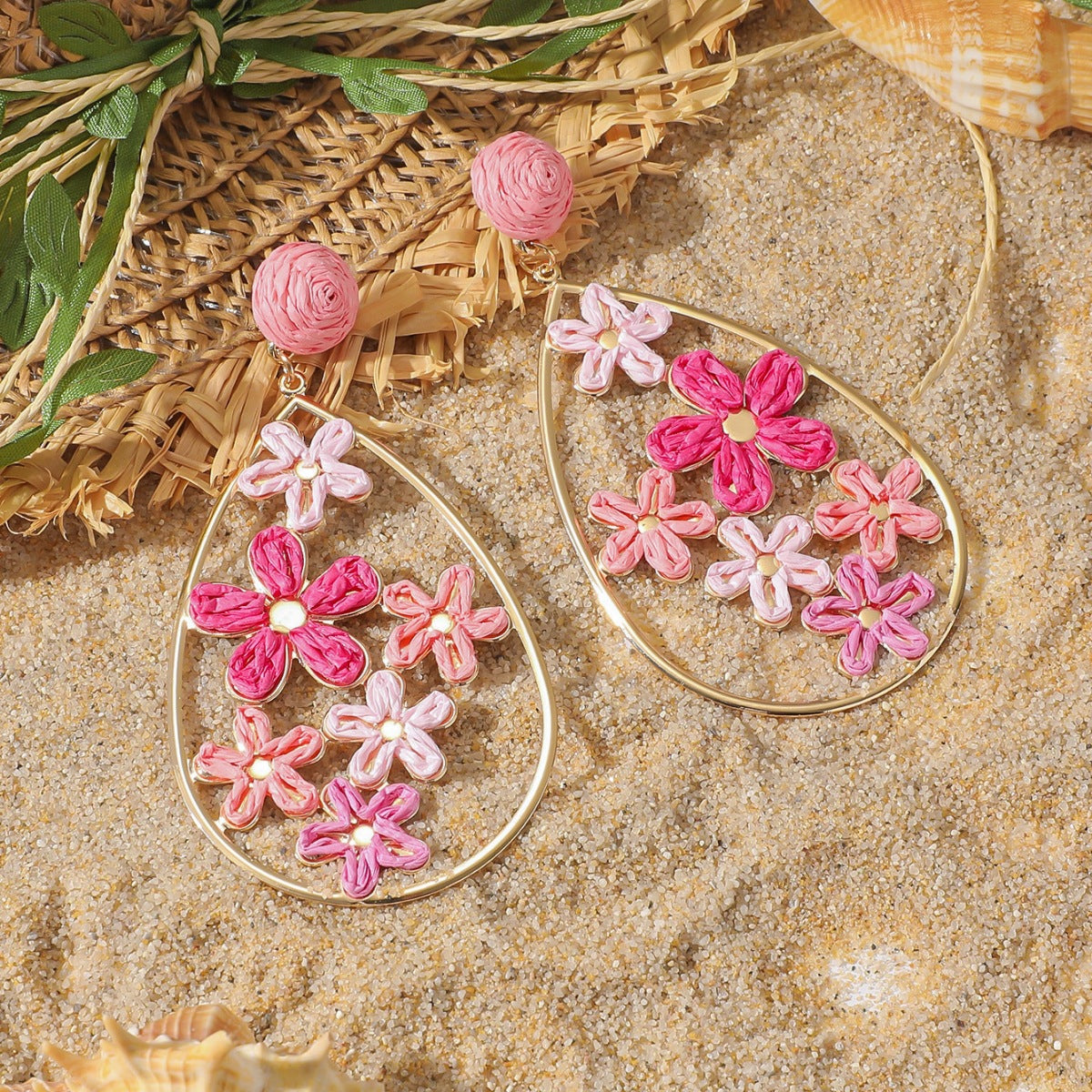 Personalized Creative Metal Hollow Flower Hand-woven Drop Shape Earrings