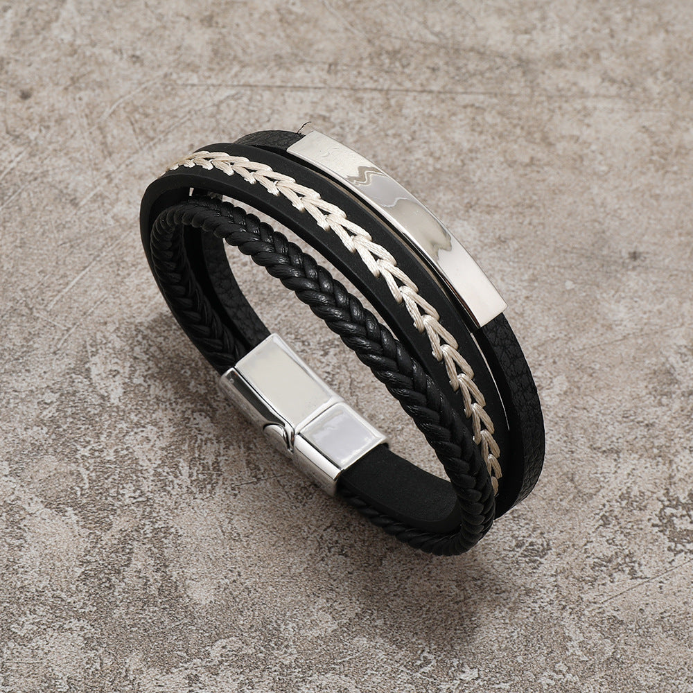 Personalized Leather Titanium Steel Alloy Magnetic Buckle Simple Bracelet