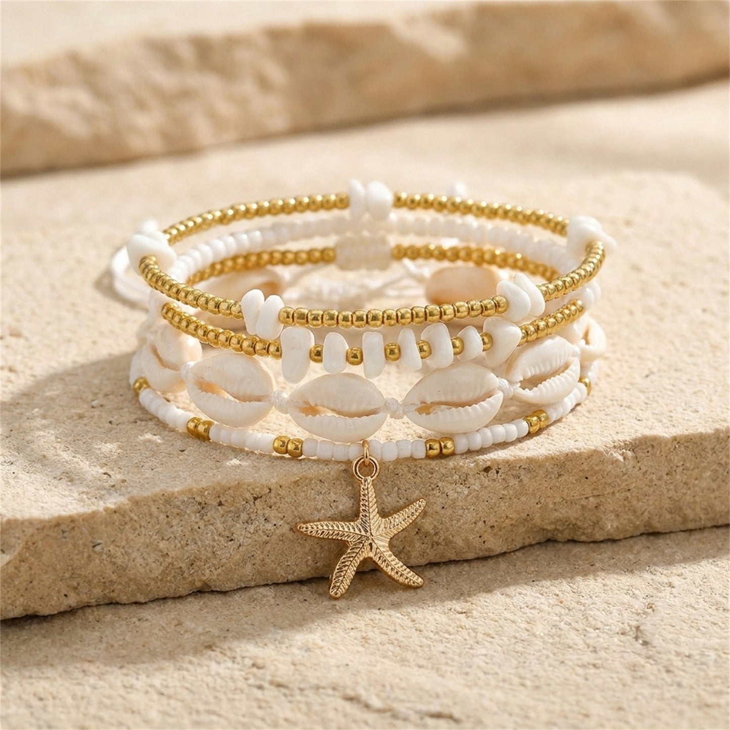 Women's Bohemian Style Twin Starfish Beach Bead Bracelets