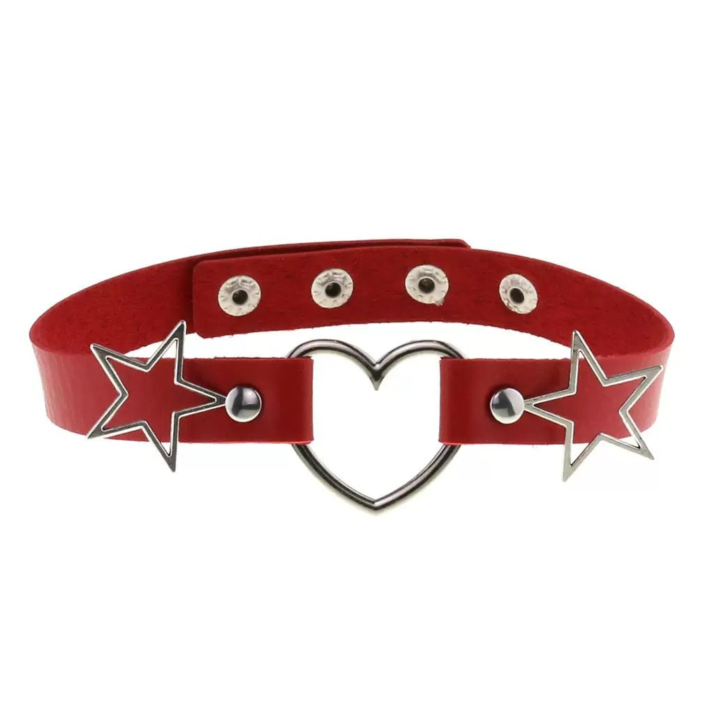 Love Heart-shaped Leather Female Alloy Pentagram Clavicle Necklaces
