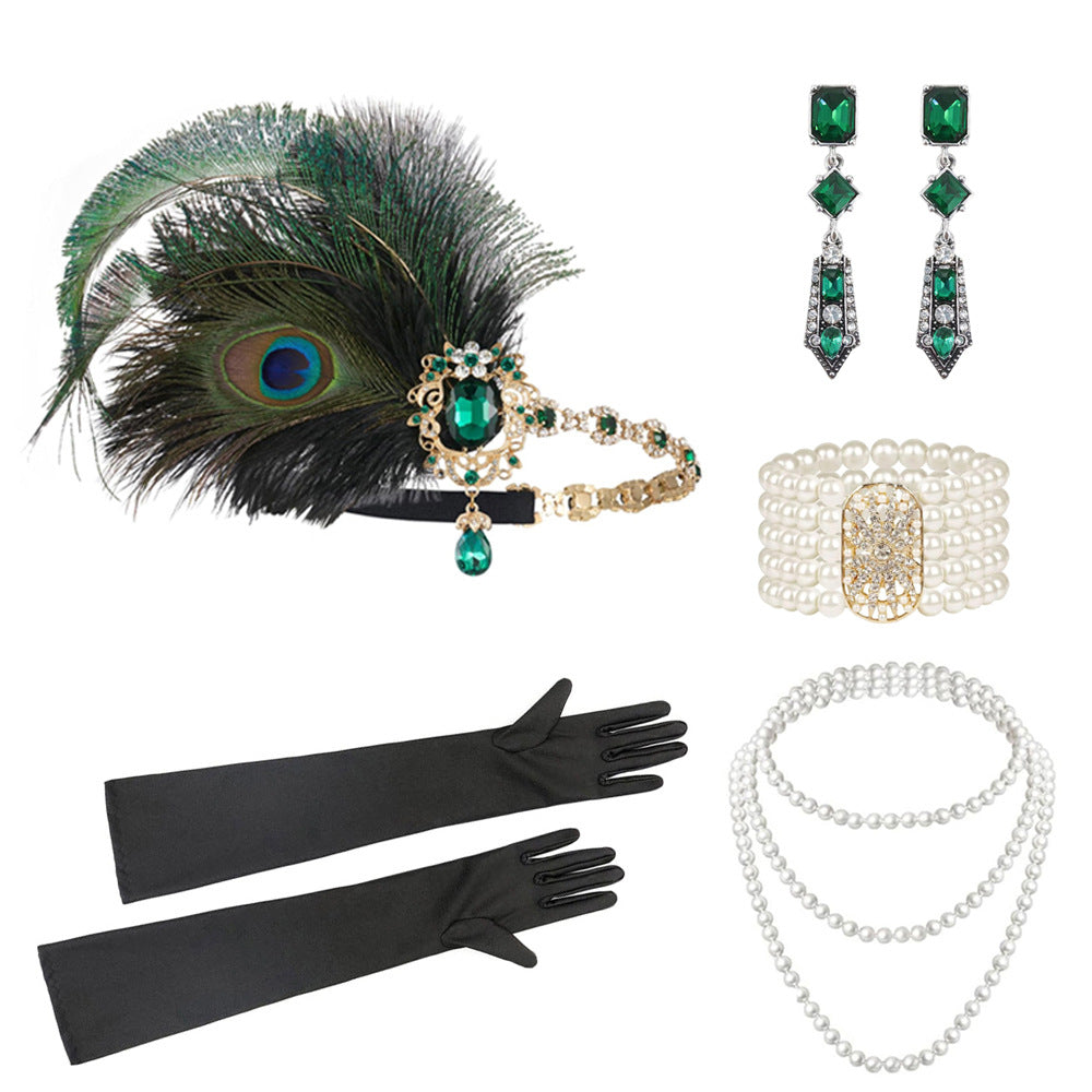 Red Feather Hair Band Masquerade Single Jewelry Set
