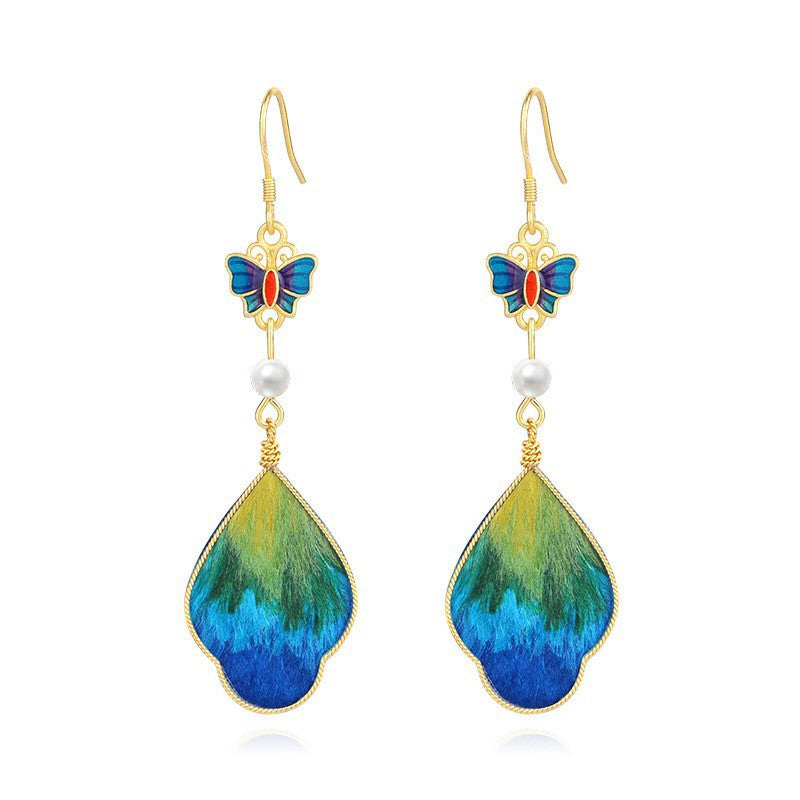 Women's Chinese Style Flower National Traditional Handmade Cloisonne Silk Ear Hook Rings