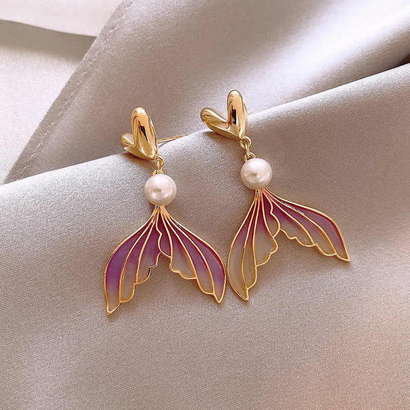 Women's Love Pearl Purple Gradient Fishtail Niche Unique Stud Earrings