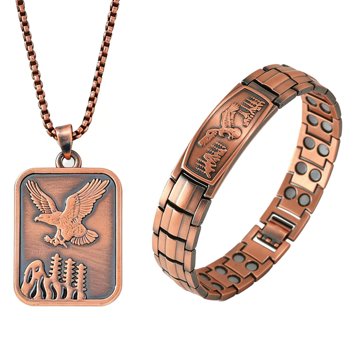 Men's Double Row Magnet Back Of Turtle Eagle Curved Fashion Punk Jewelry Set