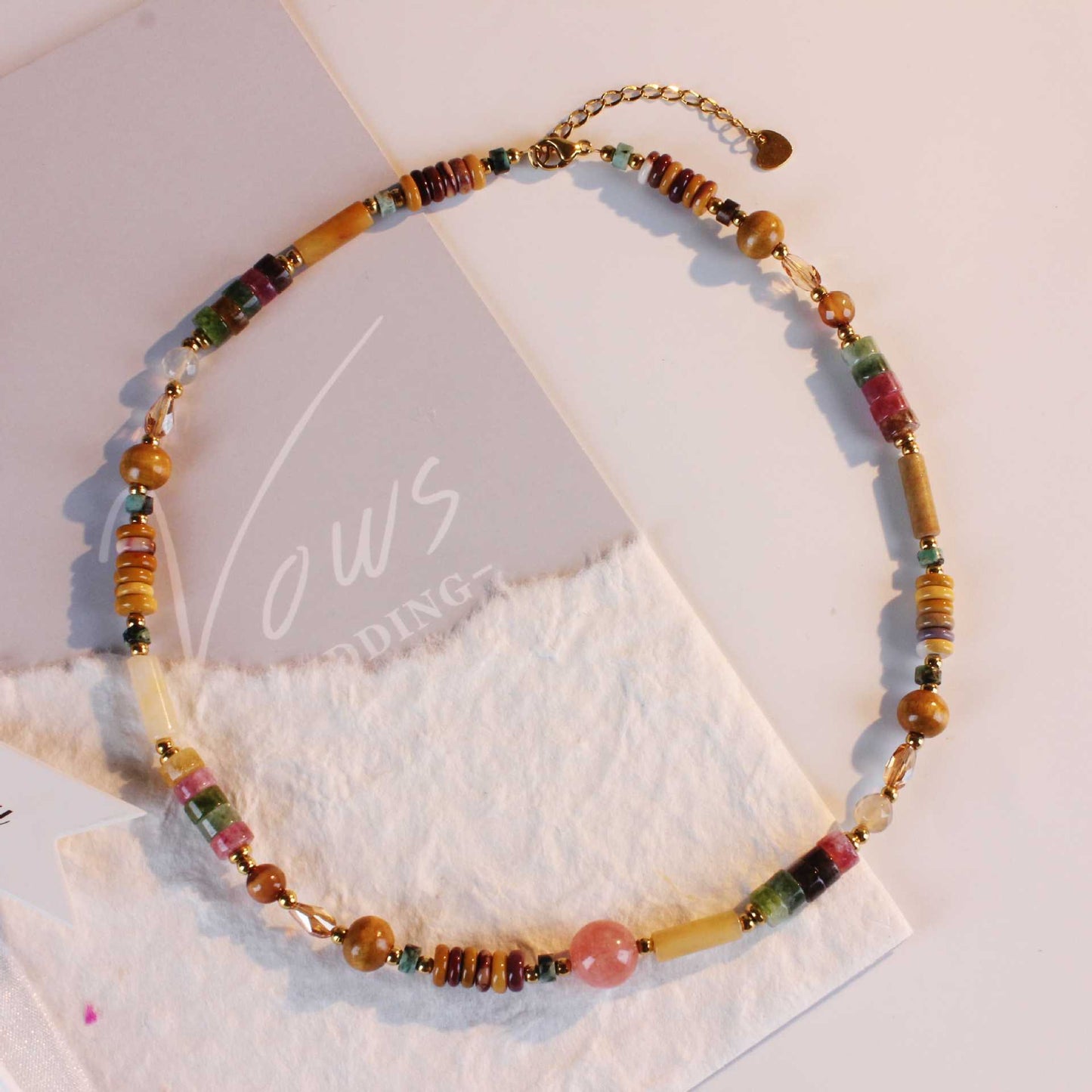 Beaded Weave Fashionable Tourmaline Pink Beads Artistic Sweater Necklace