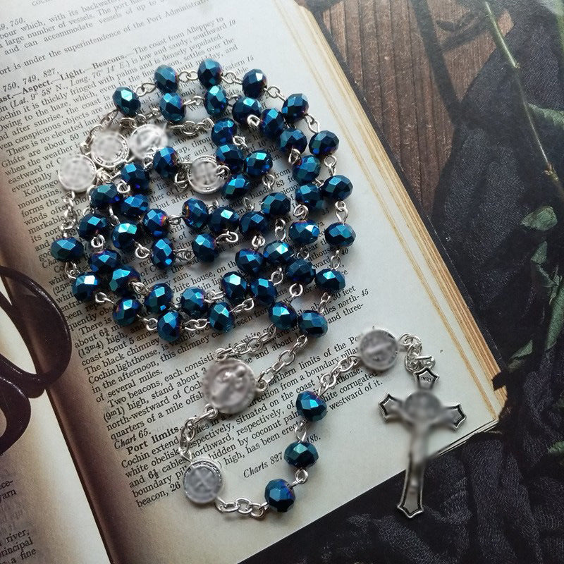 Handmade Beaded Blue The Crystal Long Alloy Sweater Necklace