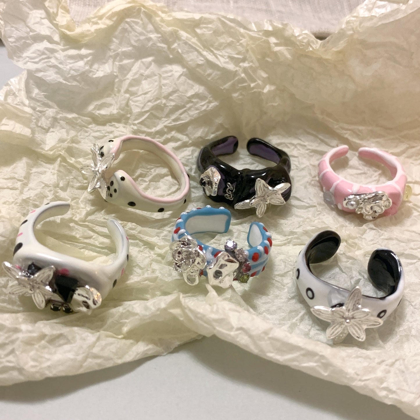 Strawberry Eye Drops Color Enamel Drip Glazed Dopamine Index Finger Ring