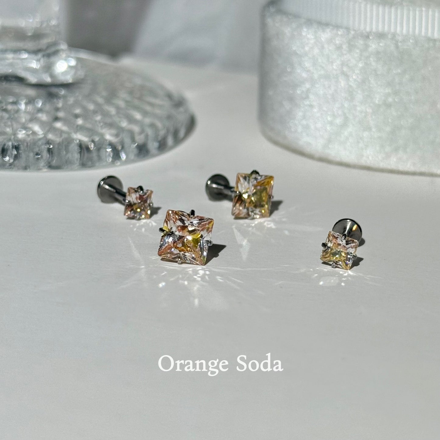 Women's Orange Square Titanium Alloy Internal Spiral Ear Stud Earrings
