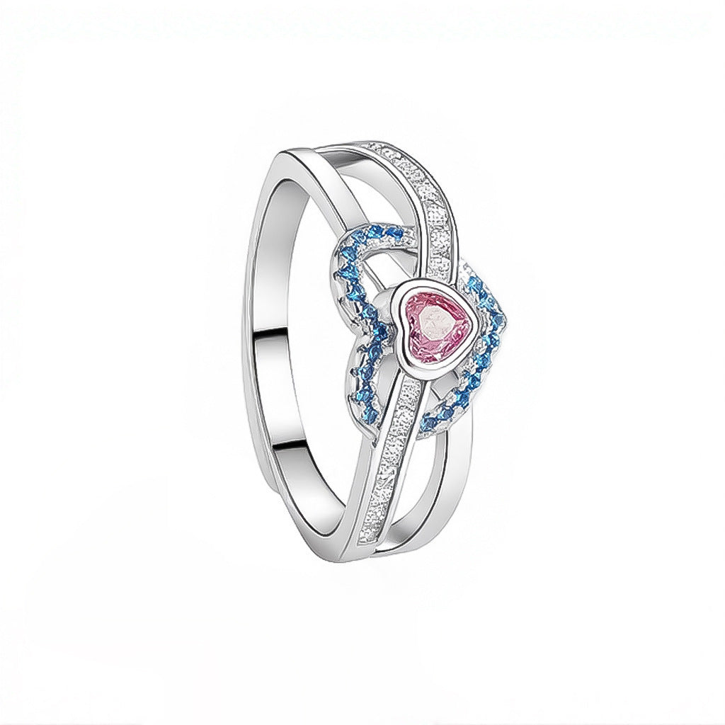 Women's Loving Heart Zircon Female Fashion Simple High Ring