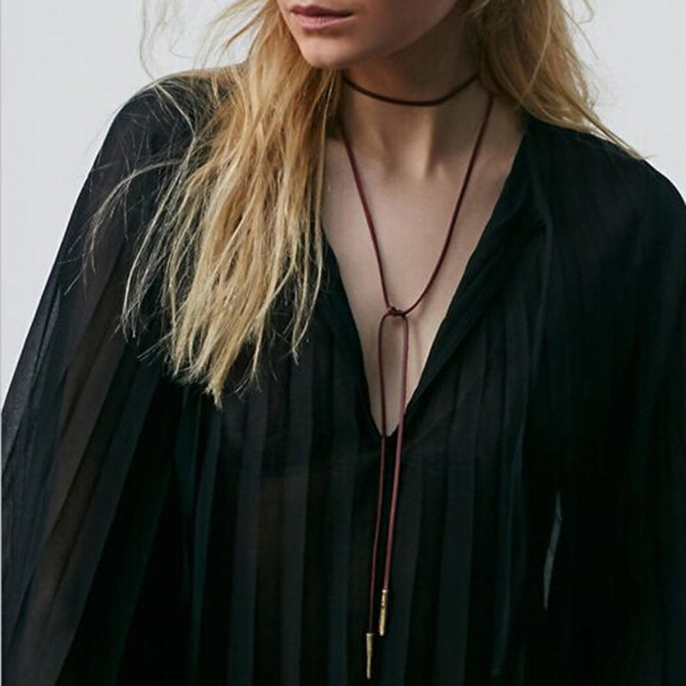 Simple Fashion Tie Veet Long Bow Necklaces