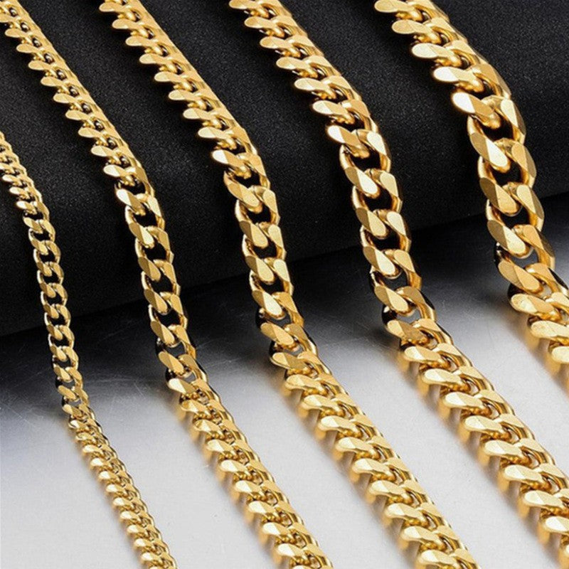 Men's Gold Sier Black Stainless Steel Six-sided Necklaces