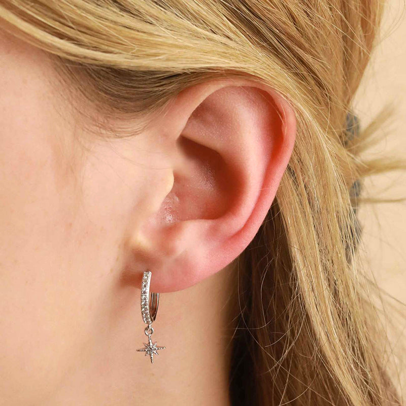Women's Sier Octagonal Star For Twinkling Little Sun Ear Stud Earrings