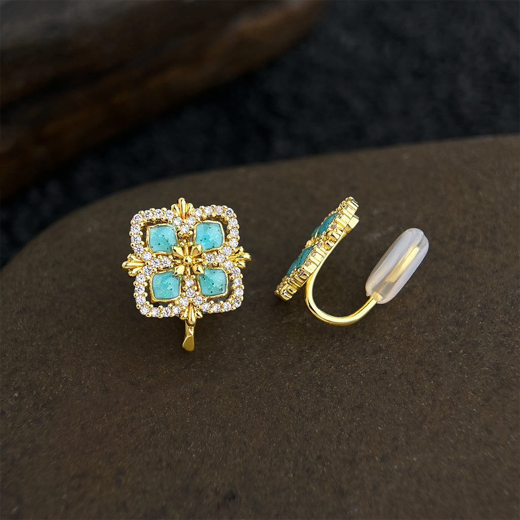 Drip Glazed Square Hollow Zircon Geometric Light Luxury French Stud Earrings