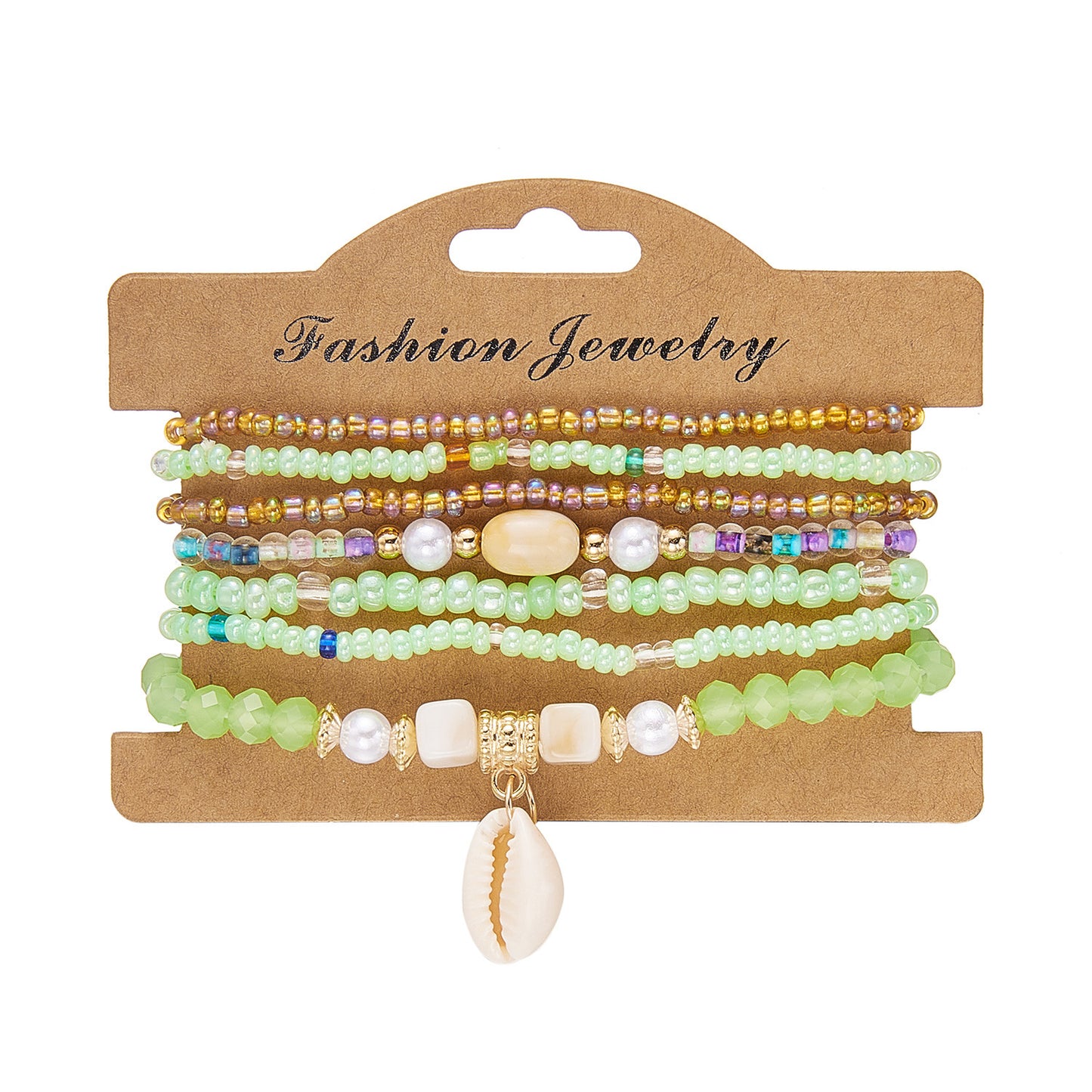 Women's Bohemian Shell Design Bead Elastic Bracelet