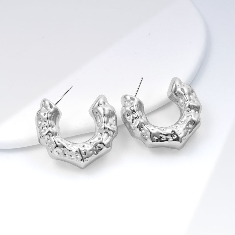 Geometric Metal Niche Design Frosty Style High Stud Earrings