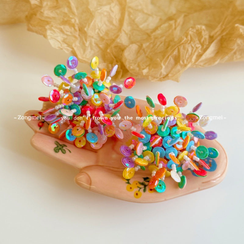 Women's Style Shiny Summer Sequins Handmade Rose Shape Eye-catching Sweet Cool Earrings