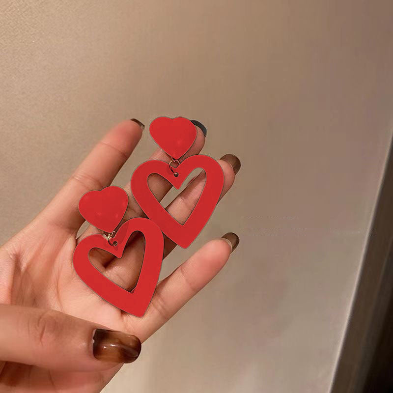 Women's Exaggerated White Big Heart Trendy High Earrings