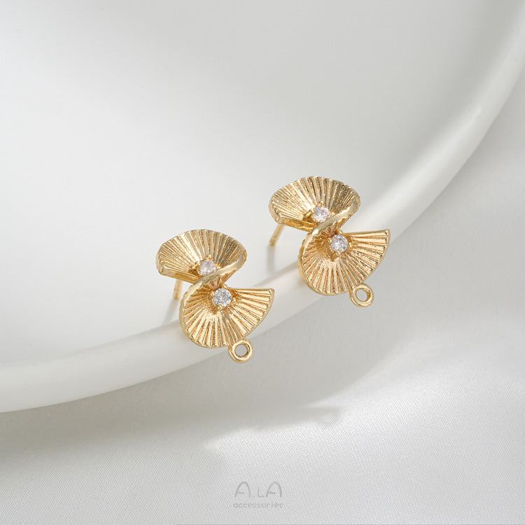 Color Retention Ginkgo Leaf Fan-shaped With Handmade Ear Hook Stud Earrings