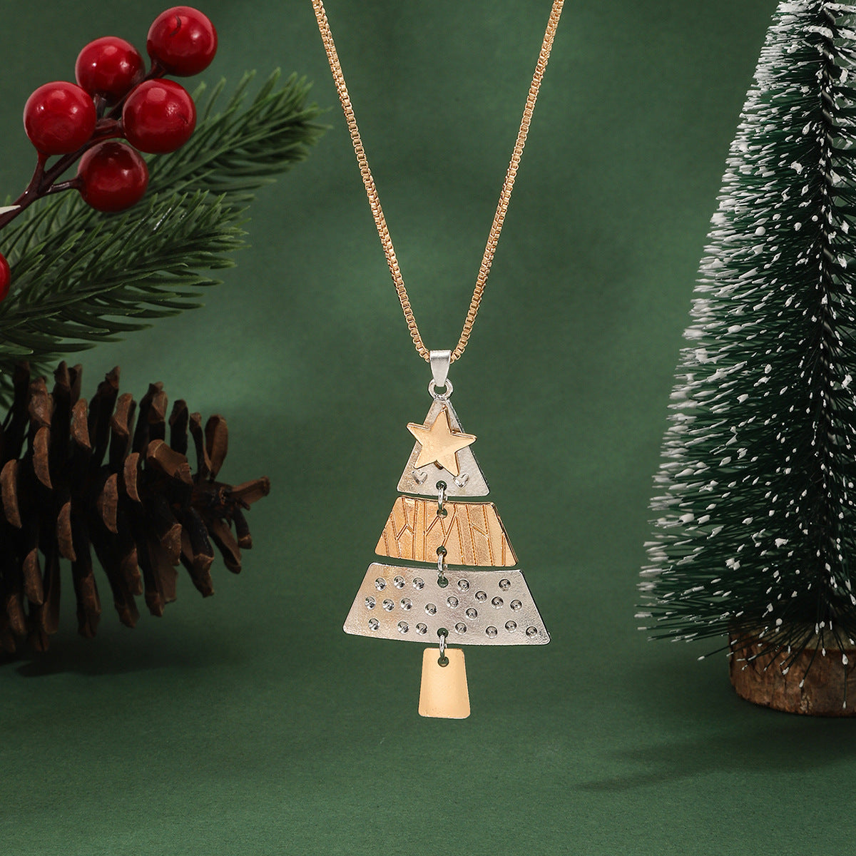 Christmas Pine Tree Sweater Chain Niche Necklaces