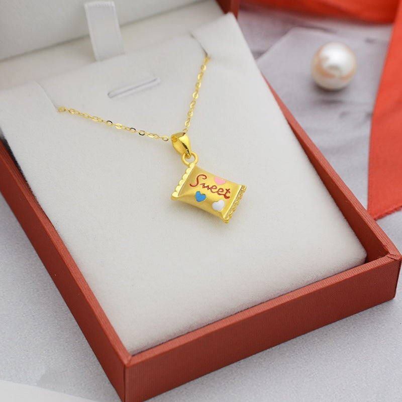 Women's Laos Sandy Gold Plated Candy Mini Small Collarbone Golden Necklaces