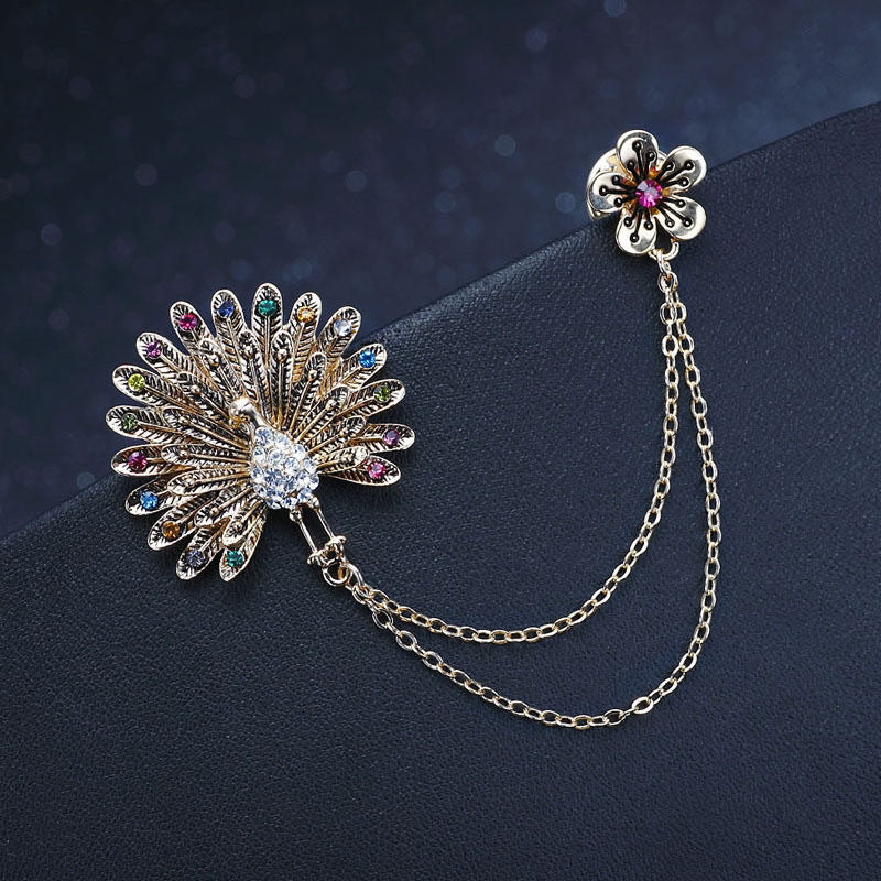 Men's Animal Lion's Head Corsage With Eagle Chain Brooches